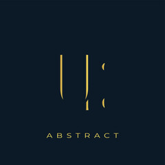 UE Abstract Golden Logo Design. Abstract Golden Symbol Composition on a Dark Navy Blue Background