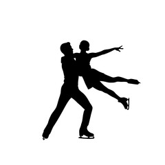 Pair of figure skater performing lift on ice with graceful extension