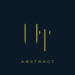 UT Abstract Golden Logo Design. Abstract Golden Symbol Composition on a Dark Navy Blue Background