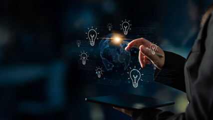 Concept of global innovation and shared knowledge. A network of creative ideas and brainstorming...