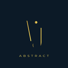 VJ Abstract Golden Logo Design. Abstract Golden Symbol Composition on a Dark Navy Blue Background