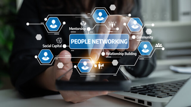 This image illustrates the concept of people networking, featuring icons related to mentorship and community in a digital workspace, emphasizing modern collaboration and connection. Tessel