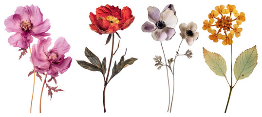 Naklejka premium PNG Vintage botanical floral illustration, element set on transparent background