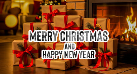 Vintage Christmas Gifts by Fireplace – Cozy Warm Holiday Atmosphere