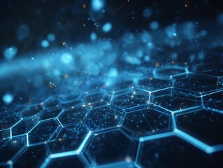 Abstract network of glowing hexagons illustrating digital technology and connectivity at night