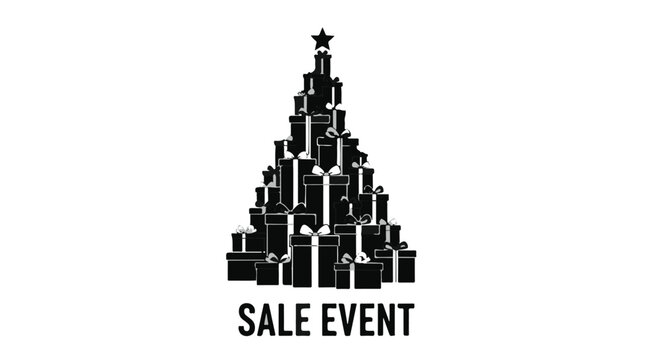 Christmas tree made of gift boxes announces a special holiday sale event
