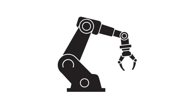 Black industrial robot arm icon vector illustration of robotic manipulator isolated on white background for manufacturing and automation concepts