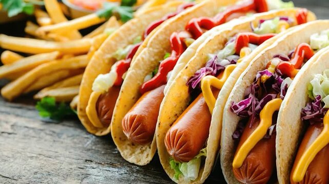 Video A plate of hot dogs and fries, perfect for a casual meal or snack