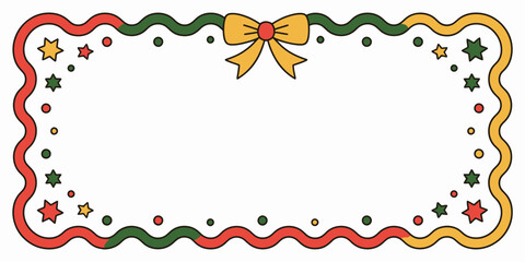 A decorative frame with a wavy border, featuring stars, dots, and a yellow bow at the top center