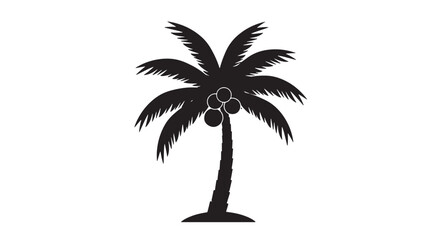 Obraz premium Black silhouette of a palm tree with coconuts simple flat vector illustration isolated on white background