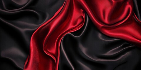 Fototapeta premium Opulent Interplay A Shimmering Dance of Crimson and Onyx on Luxurious Silk Fabric, Visual Delight