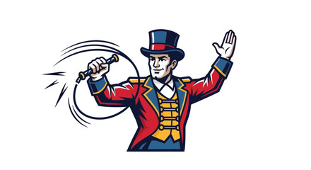 Circus Ringmaster Icon A Classic Showman with a Whip in a Detailed Vector Illustration