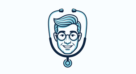 Doctor Icon Professional Medical Illustration with a Stethoscope Around a Smiling Face for Health