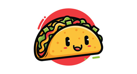 Adorable smiling taco character illustration. Cute and happy kawaii cartoon mascot, perfect for a Mexican fast food logo or fun food-related design