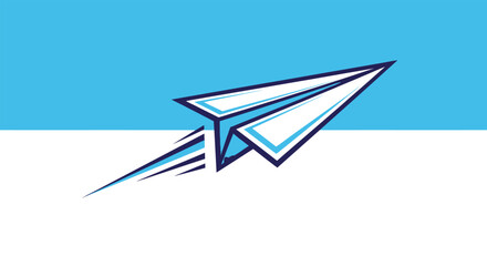 A paper airplane soaring through the sky leaving a trail of blue streaks, symbolizing speed and progress