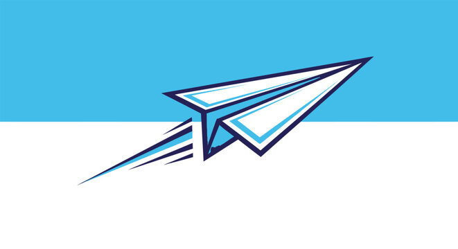 A paper airplane soaring through the sky leaving a trail of blue streaks, symbolizing speed and progress
