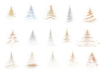 Obraz premium PNG Colorful sparkling Christmas trees, element set on transparent background