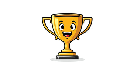 Charming cartoon golden trophy cup illustration radiating joy and success, perfect for celebrating victory, achievement, and championship awards in various competitive fields