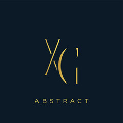 XG Abstract Golden Logo Design. Abstract Golden Symbol Composition on a Dark Navy Blue Background
