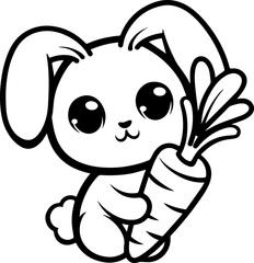Fototapeta premium SVG vector illustration of a bunny holding a carrot.Cute Bunny Carrying Basket of Fresh Carrots