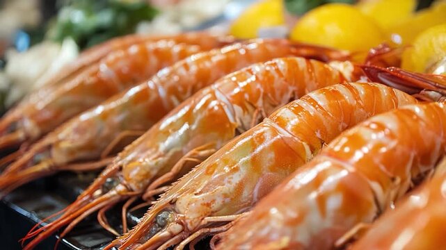 Video A close-up shot of succulent shrimp sizzling on a grill, perfect for use in cooking or food-related content
