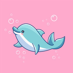 Cute Baby Dolphin Smiling in bubble Kawaii Style Vector Illustration Cartoon Design