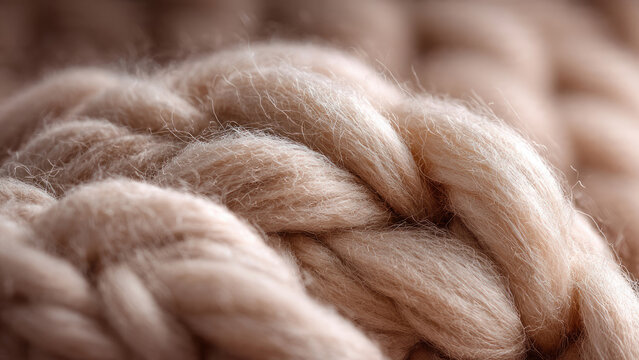 Close-up of extremely soft, fluffy natural fibers, perhaps wool or alpaca, showcasing a cozy, warm, and comforting chunky knit texture.