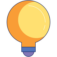 Simple Illustration of a Round Light Bulb With A Yellow Glow And Orange Casing On A Transparent Background