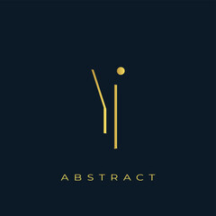 YI Abstract Golden Logo Design. Abstract Golden Symbol Composition on a Dark Navy Blue Background