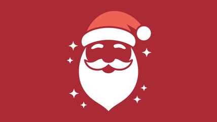 Illustration of santa claus face with hat and beard on a red background with star accents design
