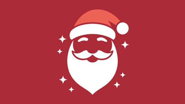Illustration of santa claus face with hat and beard on a red background with star accents design