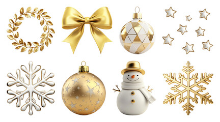 PNG Elegant golden Christmas decorations collection, element set on transparent background
