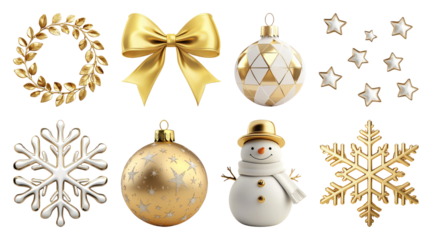 PNG Elegant golden Christmas decorations collection, element set on transparent background