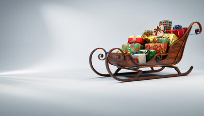 Festive holiday cheer with a sleigh brimming with vibrant Christmas gifts and presents, evoking joy and anticipation for a magical celebration