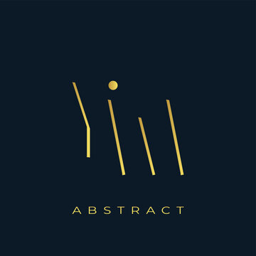 YW Abstract Golden Logo Design. Abstract Golden Symbol Composition on a Dark Navy Blue Background