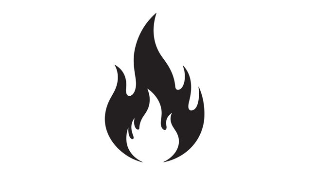 Black flame vector icon simple flat glyph design isolated on white background for graphic design elements
