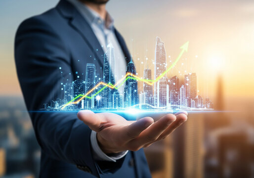 Futuristic Smart City Finance Visualization.