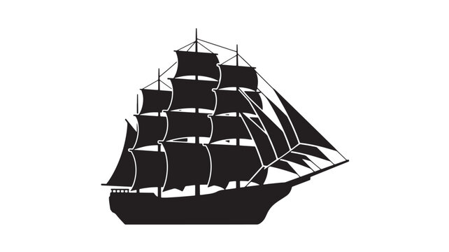 Sailing ship silhouette vintage tall ship vector illustration isolated on white background