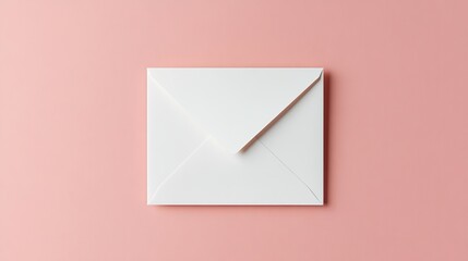 Elegant white envelope on soft pink background beckons heartfelt messages, perfect for invitations, announcements, or romantic correspondence