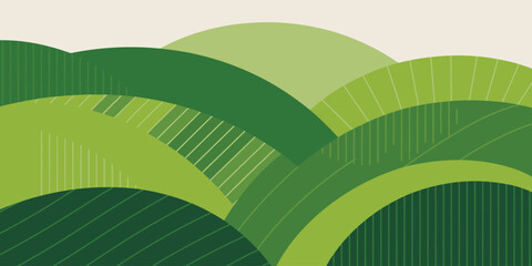 Fototapeta premium Abstract illustration of rolling green hills with varying shades and textures in a landscape view
