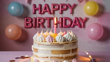 Delightful birthday celebration with cake, balloons, and a lit candle creating a joyful atmosphere for a special milestone moment
