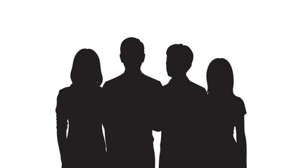 Silhouette of a group of people diverse team standing together vector illustration on white background
