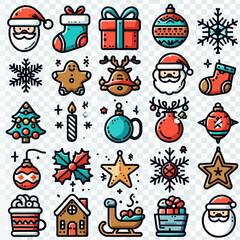 Naklejka premium Christmas icons collection in colorful doodle style 
