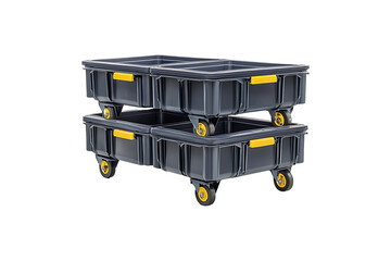 Stackable utility trays designed for warehouse mobility and organization Isolated on a Transparent Background