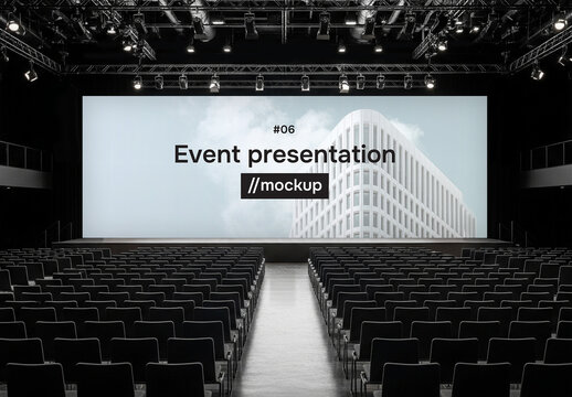 Conference presentation mockup on large event screen