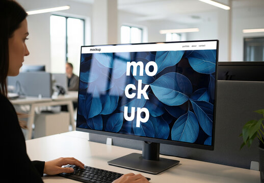 Computer screen mockup in office