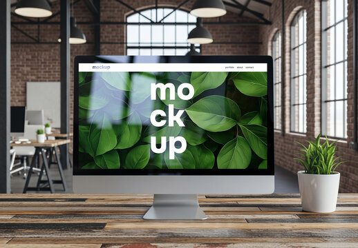 Computer screen mockup in office