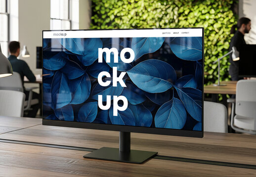 Computer screen mockup in office