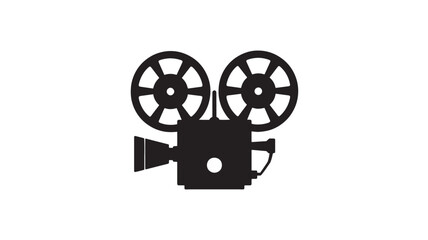 Fototapeta premium Vintage movie camera icon black silhouette vector illustration isolated on white background for film and video production