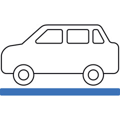 Simple Line Art Drawing of a Car Silhouette on a Blue Line Against a Transparent Background